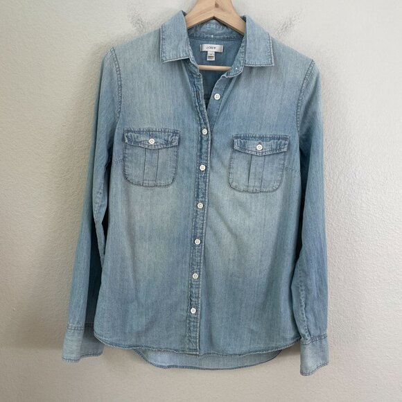 J Crew Womens 6 Button Up Light Denim Chambray Shirt Long Sleeve Casual - Picture 5 of 10